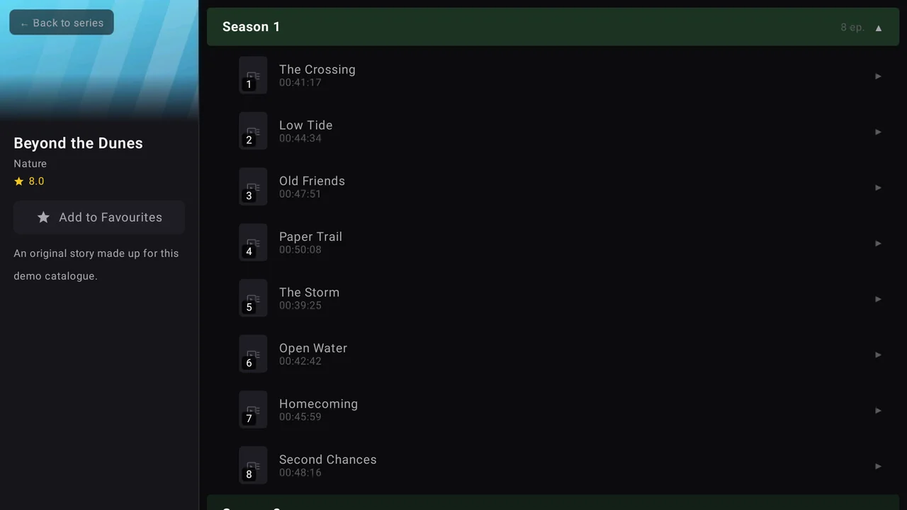 ZapStream Episodes screen on TV