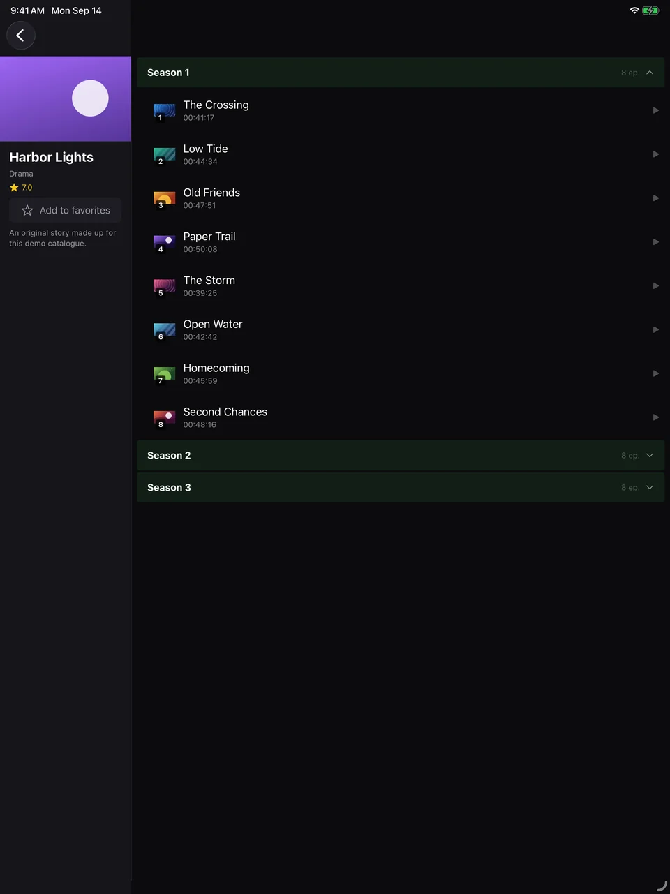 ZapStream Episodes screen on iPad