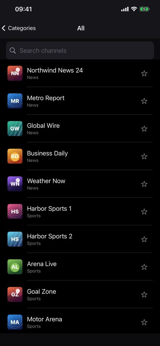 ZapStream Live TV screen on iPhone