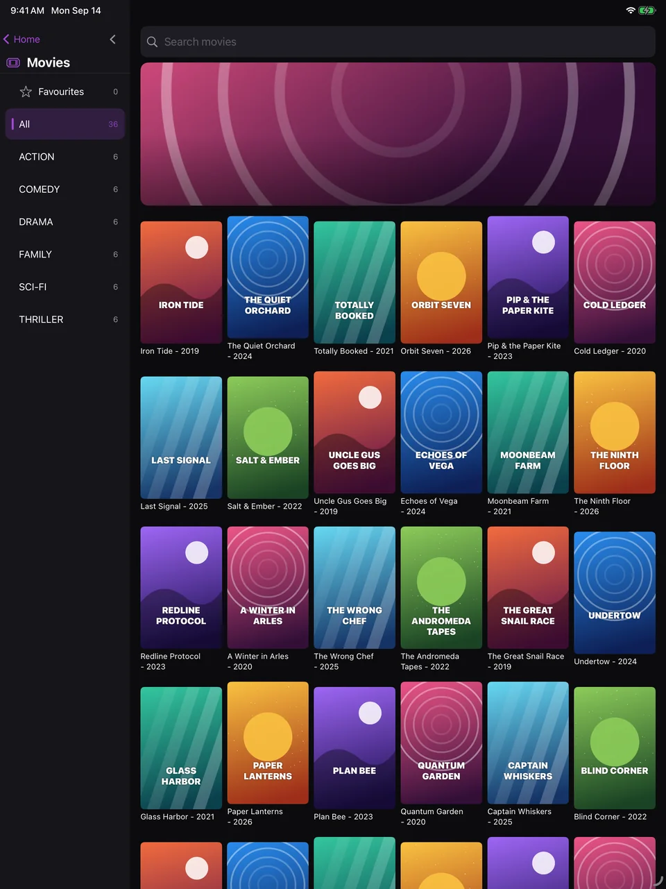 ZapStream Movies screen on iPad