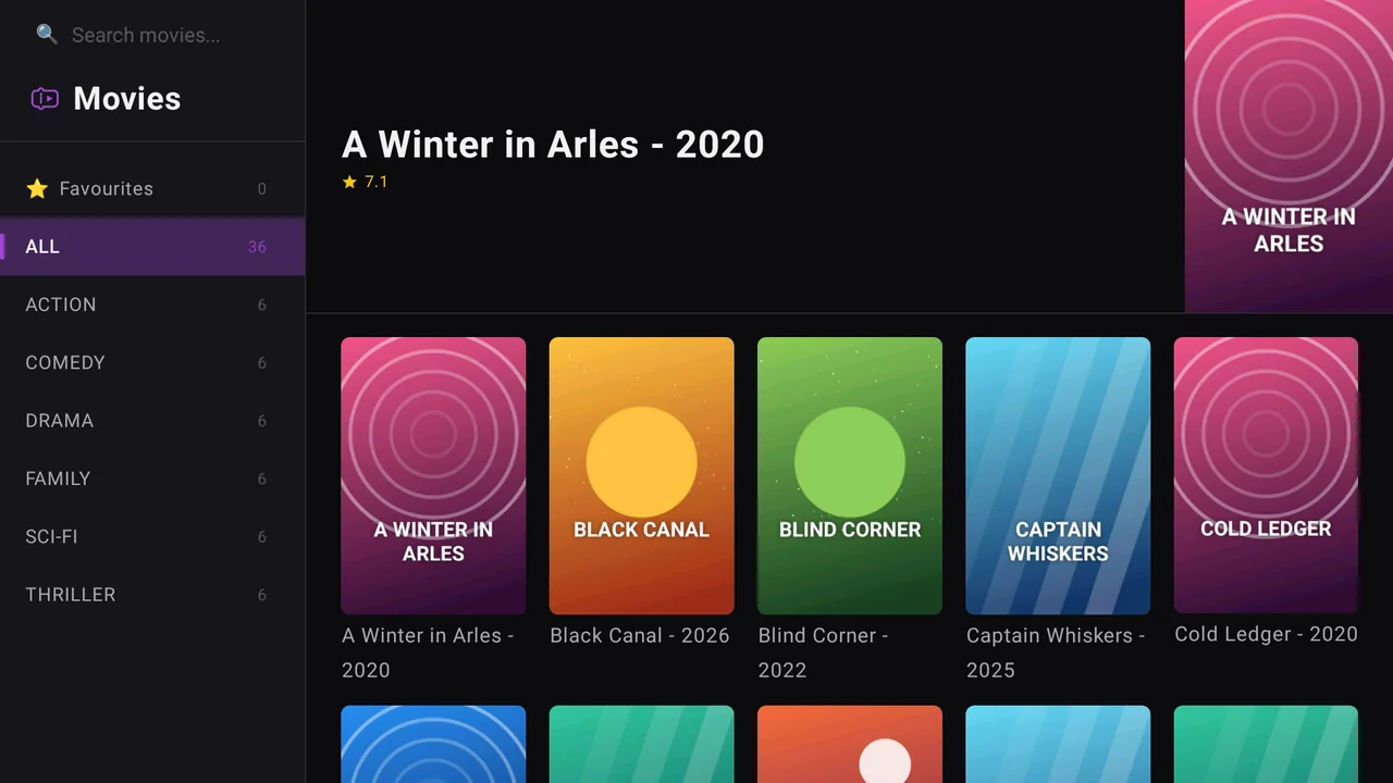 ZapStream Movies screen on TV
