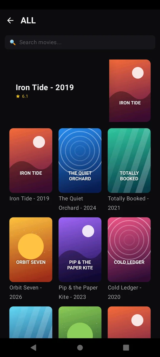Pantalla Películas de ZapStream en Móvil Android