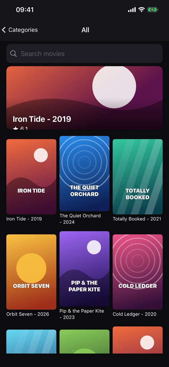 ZapStream Movies screen on iPhone